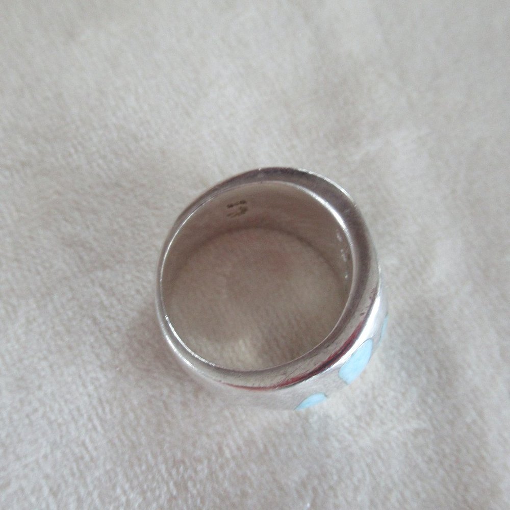 Estate Larimar Cubic Zirconia Sterling Statement Silver Ring size 6 - Picture 9 of 10